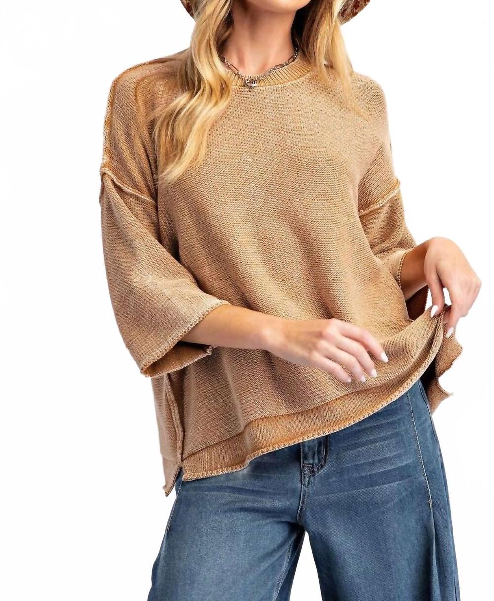 NEW EASEL mineral washed knit sweater in latte